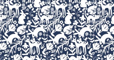 a blue and white pattern with animals on it Halloween Maze Otomi Embroidery Playmat Teal Otomi Animal Silhouette Pattern, Otomi Blue And White, Otomi Blue,