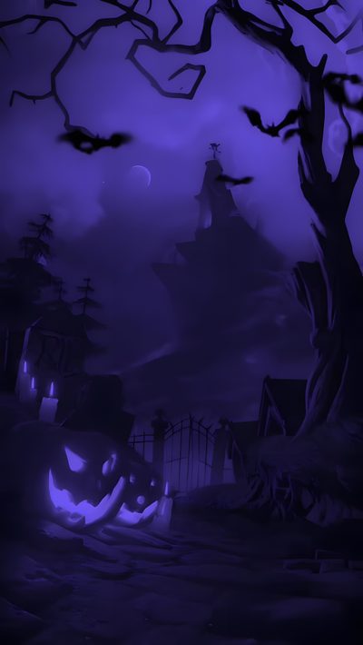 a spooky halloween scene with pumpkins and bats Dark Purple Halloween Purple Halloween, Halloween Makeup, Spooky Purple, midnight blue