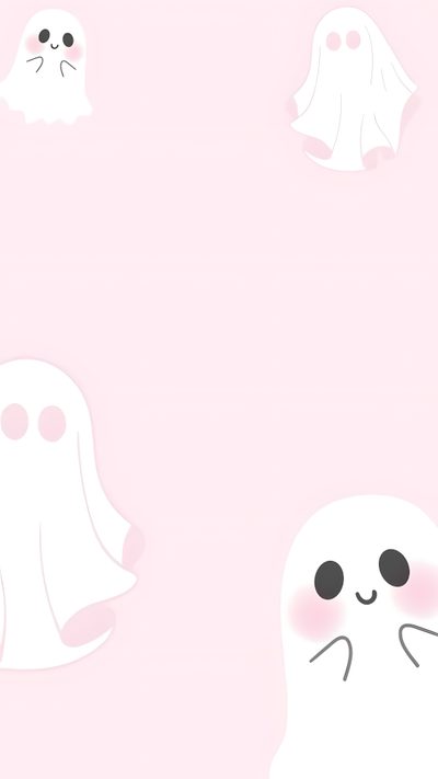 ghost wallpaper in pink and white with black eyes Light Pink Halloween 3 Ghost, Ghostie, Girly Halloween Drawings, Halloween Backgrounds Pink, lavender blush