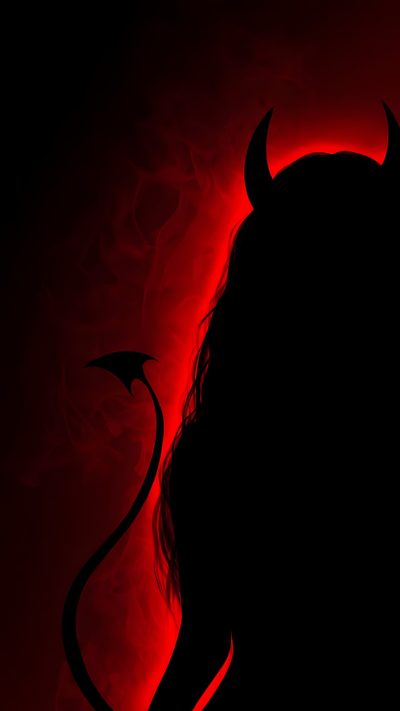 the silhouette of a woman's head with horns on it, against a red background Hot Halloween Devil Side Face, Demon Girl, Dare, Flame, Painting Devil, Beautiful Devil Girl, black