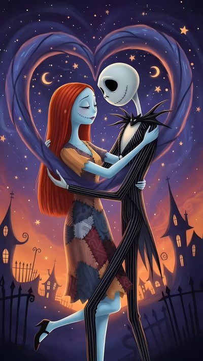 a painting of a couple dressed as jack and sally from the nightmare before they fell in love Halloween Jack And Sally Jack Skellington And Sally Drawing, Halloween Diy Crafts, Horror Book, dark slate gray