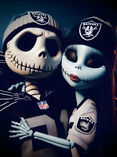 two people dressed up as jack and sally from the nightmare Raiders Halloween Raiders Stuff, Raiders, black