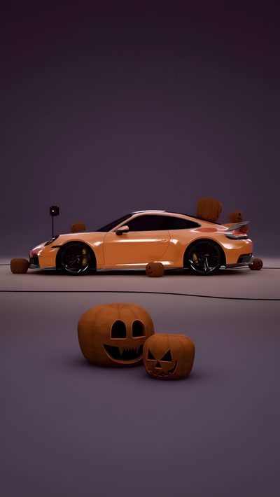 an orange car with two pumpkins on the ground Halloween Car Halloween Wishes, Porsche Cayenne, Car Design, Happy Halloween, Luxury Cars, dark slate gray