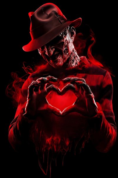 a man in a red hat holding a heart Halloween Freddy Kruger Jayson, Freddy Krueger Heart, Freddy Krueger, Freddy Kreuger, black