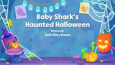 baby shark's halloween themed children's book cover with pumpkins and other decorations Baby Shark Halloween Halloween Haunt, Baby Shark, Big Show, Halloween, Season 1, steel blue