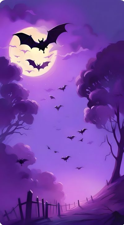 bats flying in the night sky over a fence Halloween Purple Bat Purple Background Halloween Art, Bat Backgrounds, Bat Background, slate blue