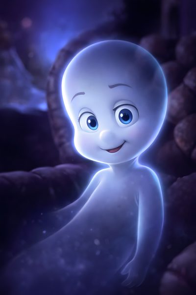 a cartoon character with blue eyes standing in the dark Casper Halloween Casper 3d, Ghost, Casper Cartoon, midnight blue