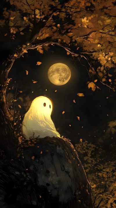 a white bird sitting on top of a tree next to a full moon in the sky Halloween Ghost Tree Spooky Autumn Art, Spooky Fall Paintings, Ghost Painting, Spooky Ghost Painting, black