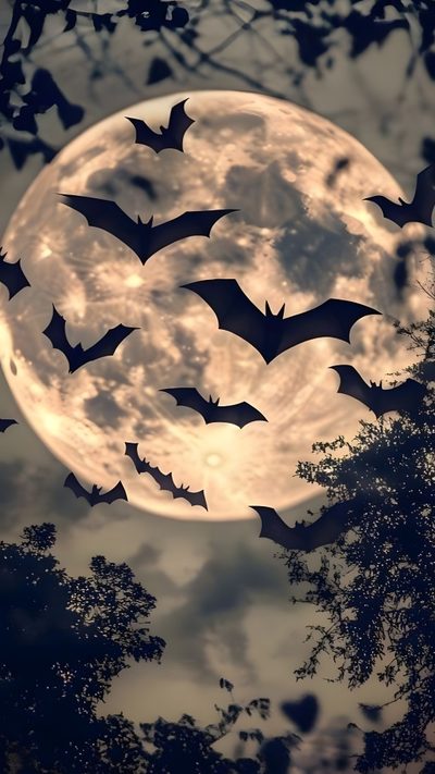 bats flying in front of a full moon Halloween Bat Moon And Bats, Moon Halloween, Bats Iphone, Halloween Bats, Halloween Moon, dim gray