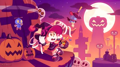 an animated halloween scene with pumpkins, jack - o - lanterns and other characters Halloween Sonic Sonic Adventure 2, Classic Sonic, Rouge The Bat, Silver The Hedgehog, Sonic Funny, indian red