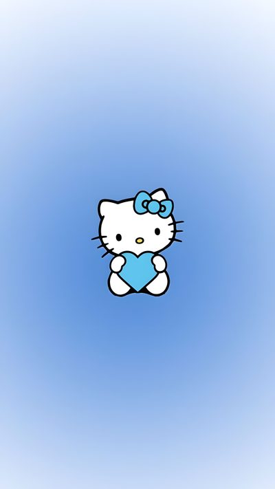 a hello kitty wallpaper with a blue heart in the center and an image of a cat on it Blue Hello Kitty Halloween Pink Hello Kitty, Blue Hello Kitty, Kitty Drawing,