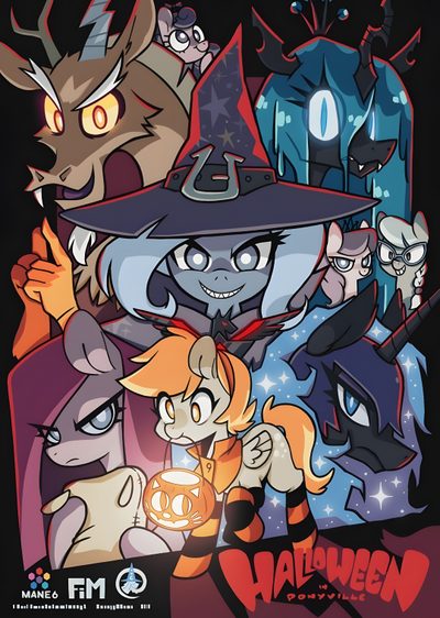 an image of cartoon characters in front of a black background with the words halloween written on it My Little Pony Halloween September Mlp, My Little Pony Witch, Mlp Halloween, Mlp Pumpkin, dark slate gray