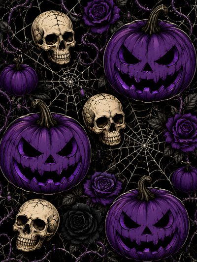 halloween pumpkins with skulls and roses on a black background Purple Edgy Aesthetic Halloween Halloween Backgrounds, Paw, Gothic Background, Pumpkin, Purple Pumpkin, black