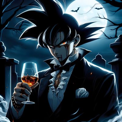 a man holding a glass of wine in front of a full moon Goku Black Halloween 4k Goku Zombie, Ghost Goku, Goth Goku, Halloween Goku Black Pfp,