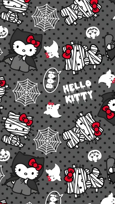 hello kitty halloween wallpaper in grey and red Hello Kitty Halloween Phone Hello Kitty Halloween Ipad, Halloween Hello Kitty Laptop, Hello Kitty Halloween Laptop, dim gray