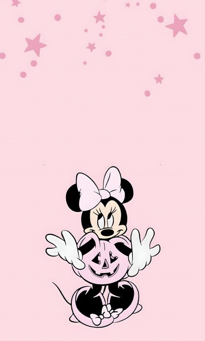 minnie mouse wallpaper with stars in the background and an image of mickey mouse on it Pink Disney Halloween Minnie Mouse Halloween, Minnie Mouse Pink, Minnie Mouse Halloween Background, misty rose