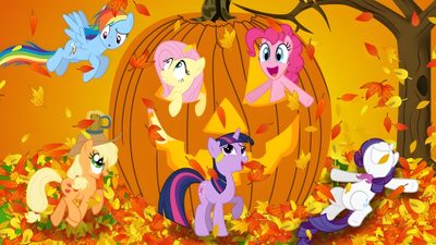 many ponies are gathered around a pumpkin Halloween Pony My Little Pony Thanksgiving, My Little Pony Halloween, My Little Pony Halloween Movie, chocolate