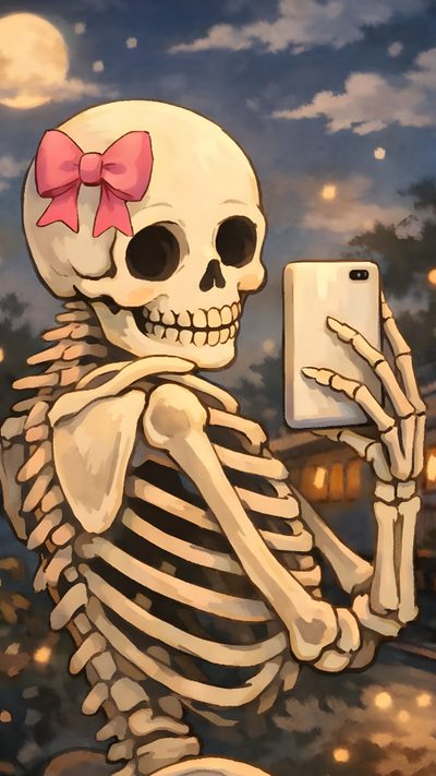 a painting of a skeleton holding up a cell phone Cute Halloween Skeleton Skeleton Pic, Skeleton Picture, Skeleton Image, Skeleton Aesthetic, dim gray