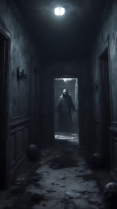 a dark hallway with an open door leading to another room Horror Background With Scary Monster Halloween Spooky Dark Creepy Hallway, Dark Hall, Scary Dark Entrance, black