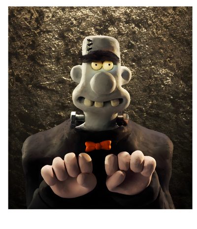 a cartoon character wearing a hat and holding his hands up in front of the camera Wallace And Gromit Halloween Background Animated Spooky Monster, Cartoon Character Costume Inspiration, Cartoon Frankenstein Character, dark olive green