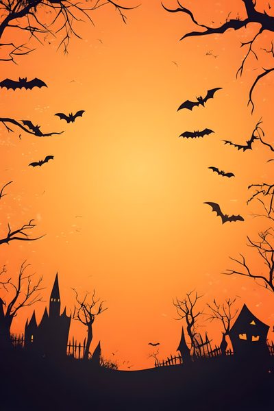 halloween scene with bats flying in the sky Halloween Party Ideas Halloween Invitaciones, Spooky Background, Halloween Invitation Template, coral