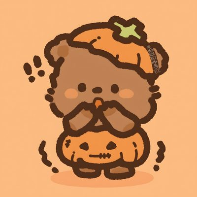 a drawing of a bear with a pumpkin on his head Cute Brown Halloween Halloween Profile Pics, Cute Halloween Pictures, Cute Halloween Drawings, burlywood