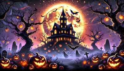 a halloween scene with pumpkins and bats Halloween Cave Halloween, Halloween Landscape, Halloween Laptop Hd, dark slate gray