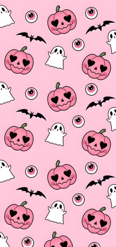 a pink background with lots of halloween pumpkins and ghost faces on the bottom half Cute Halloween Heart Halloween Iphone Pink, Cute Pink Halloween Iphone, Pink Halloween Iphone,