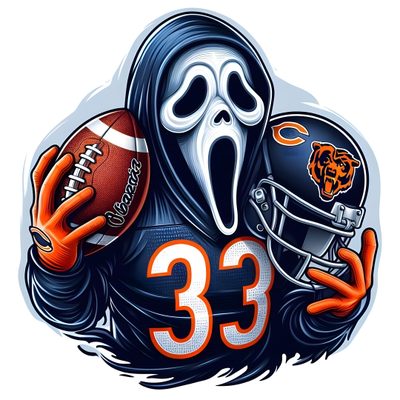 a drawing of a person wearing a mask and holding a football in their hands with the number 33 on it Chicago Bears Halloween Iphone Hd Nature, Chicago Bears Drawing, Football Team, Chicago Bears, silver