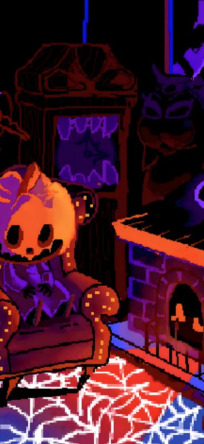 a cartoon character sitting in a chair next to a fireplace Animal Crossing Halloween Lo-fi Aesthetic, Kandinsky Art, Animal Crossing Fan Art, Autumn Animals, black