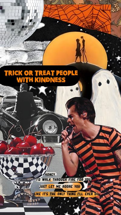 a man in striped shirt singing into a microphone next to a bowl of cherries Harry Styles Happy Halloween Iphone Harry Styles Classic Fall Fun, Harryween Night One, 5sos Halloween, sienna
