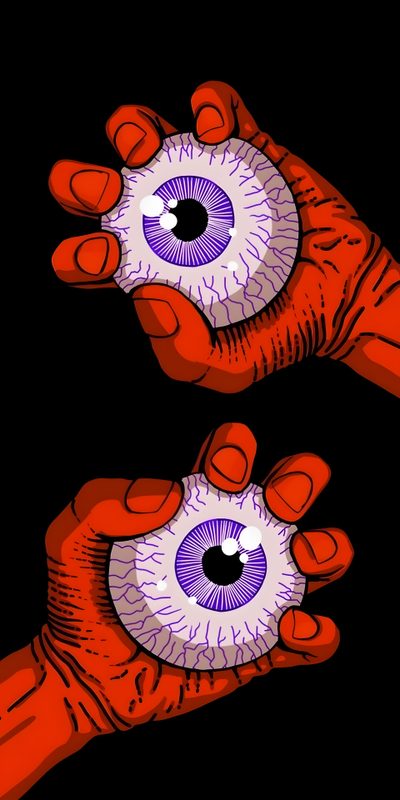 two hands holding an eyeball with purple and white irises on it, in front of a black background Eyeball Halloween Sake, Ảnh Tường Cho Điện Thoại, Graphic Tshirt Design, Red, Hippie Art, Arte De Rua, black