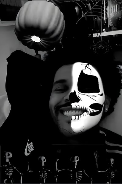 a black and white photo of a man with his face painted like a skeleton holding a pumpkin The Weeknd Halloween The Weeknd Themed, Darth Vader, Xo Weeknd Emoji, Face Makeup, The Weeknd Skull, black