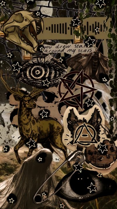 an artistic collage with animals and symbols Therian Halloween Collage, dark slate gray