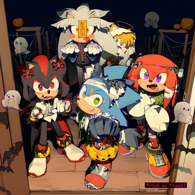 several cartoon characters are posed together in front of a halloween scene Sonic The Hedgehog Halloween Halloween Sonic, Sonic X Halloween, Sonic And Shadow Halloween, dark olive green