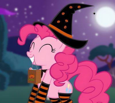 the pinkie pony is dressed up as a witch Pinkie Pie Halloween My Little Pony Halloween, Halloween Mlp Pfp, Cartoon Halloween Pfp, dim gray