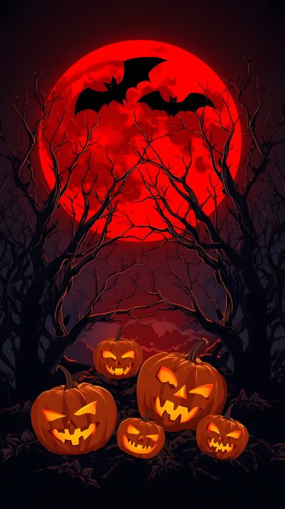 halloween pumpkins in front of a full moon Moon Halloween Moon Halloween, Calabazas Halloween, Halloween Red Background, Halloween Moon, black