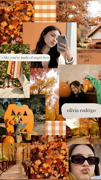a collage of photos with pumpkins, leaves and people in the fall season Halloween Olivia Rodrigo Best Music Artists, Fall Background, Core + Aesthetic, Autumn Aesthetic, peru