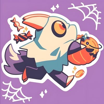 a cartoon character flying through the air with a pumpkin and spider web in his hand The Owl House Halloween Posca Marker, Owl Family, Wow Art, Disney Channel, Owl House, medium orchid