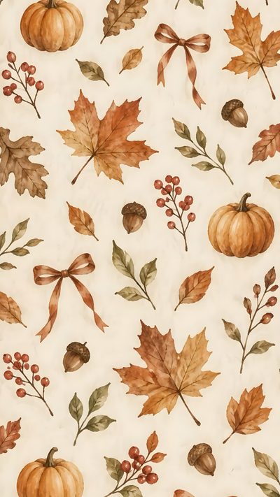 an image of autumn leaves and berries on a white background for wallpaper or fabric For Fall And Halloween Fall Bows, Autumn Cozy, Cozy Fall, Maple Leaf, Phone Backgrounds, Earthy Tones, bisque