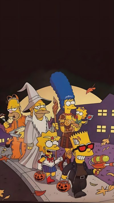 the simpsons family is dressed up for halloween Simpsons Halloween Simpsons Halloween, The Simpsons Halloween, Halloween Profile Pics, The Simpson, black