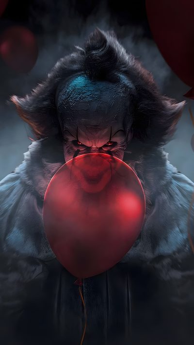 a creepy clown holding a red balloon in his mouth Halloween Scary Pennywise Pennywise The Clown, Pennywise In The Dark, Horror Movie Icons, Clown Pics, black