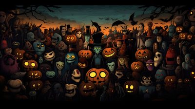 a large group of halloween pumpkins with glowing eyes and faces in the background are all lit up Halloween Fb Halloween 1080, Pc Halloween, Spooky Facebook Cover Photos, Halloween Desktop 1920x1080, black