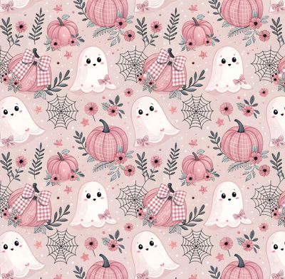 a pink and white halloween themed wallpaper with pumpkins, ghost and spider web Pink Halloween Ipad Pink Halloween Ipad, Pink Halloween Backgrounds, Pastel Pink Halloween Background, gainsboro
