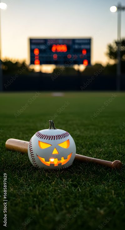 a baseball bat and pumpkin on the field Baseball Halloween Halloween Baseball, Fall Baseball, October Baseball, Baseball Halloween, dark slate gray