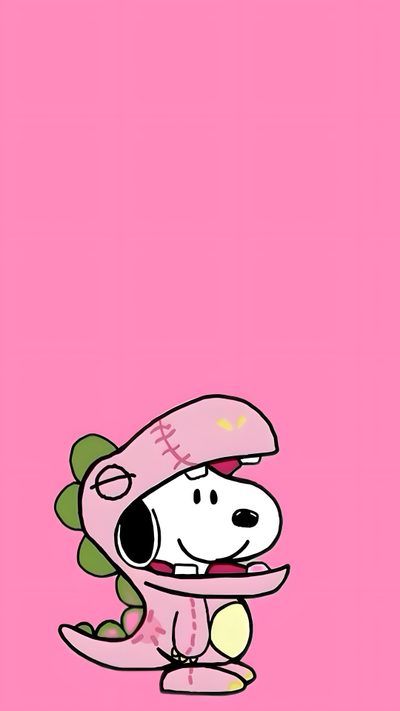 a pink background with a cartoon dog wearing a baseball cap and holding a plate in it's mouth Pink Snoopy Halloween Snoopy,