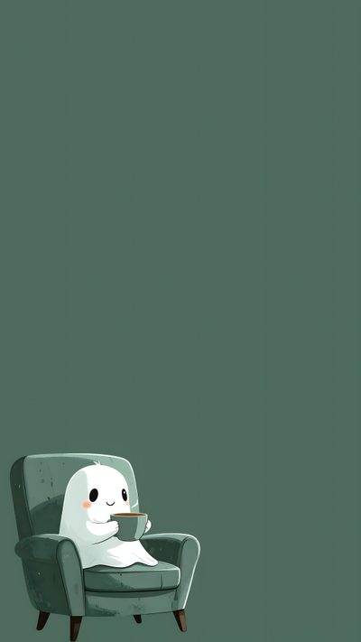a chair with a stuffed animal on it in front of a wall that has a green background Minimalist Halloween Phone Aesthetic Cute, Cute Phone Lock Screen, Halloween Aesthetic Iphone, dim gray
