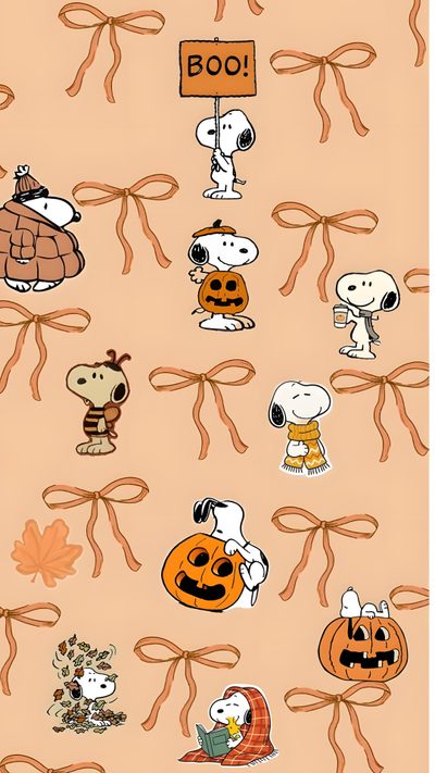 snoop and friends halloween stickers are hanging on the wall Preppy Halloween Snoopy Pink Quotes, Christmas Iphone Cute, Halloween Iphone Backgrounds, burlywood