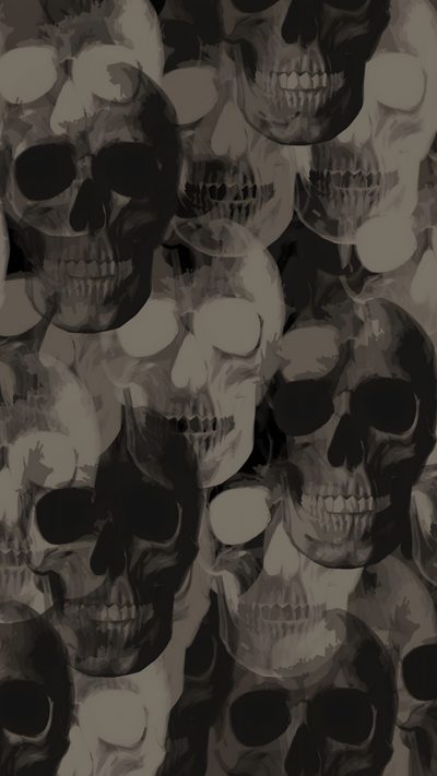 a bunch of skulls that are all over the place with black and white images on them Halloween Thorny Skulls Warm Gray Grunge Style Skull, Skull-themed Grunge Background, Skull Homescreen,