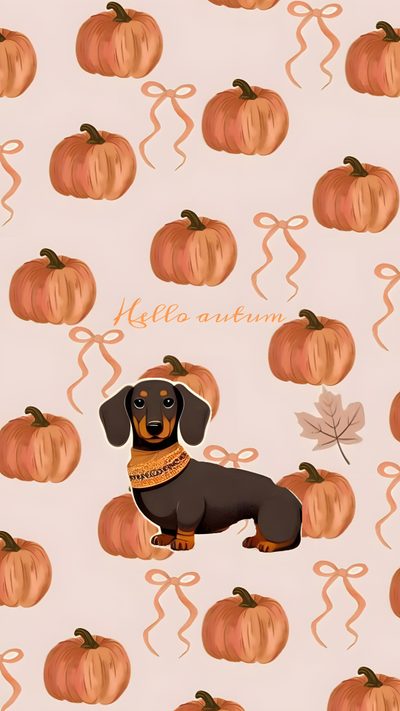 a dachshund dog sitting in front of pumpkins on a pink background Dog Halloween Aesthetic Cute Dog, Wiener Dog Printable, Fall Scrapbook, Cute Summer, Dog, gainsboro